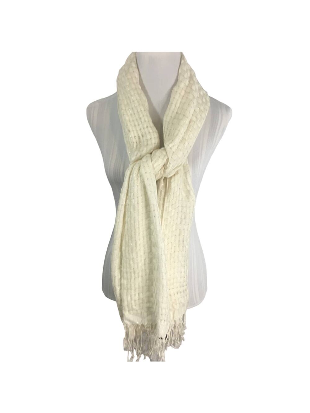 NWT Apt. 9 Women's Scarf Fringe Ends Ivory Silver